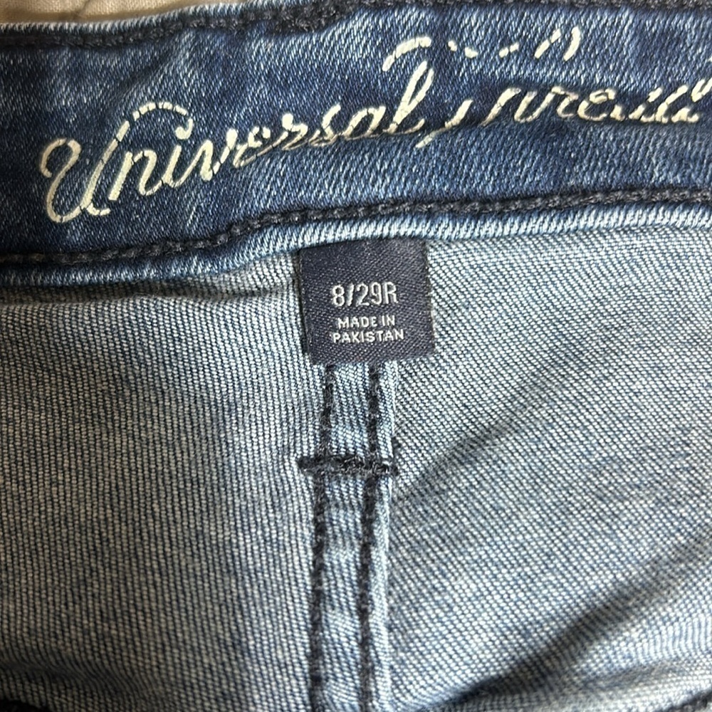 Universal Thread Button Fly Skinny Frayed Ankle Med Blue Jean Sz 8/29R - Picture 5 of 11